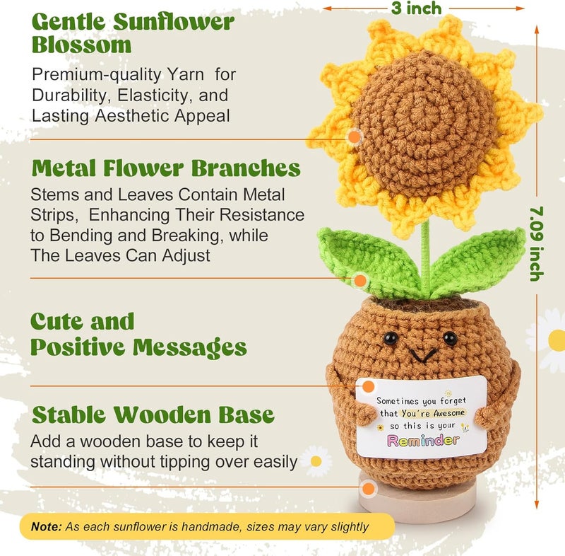 SmartDomo Positive Crochet Sunflower Inspirational Gift with Card Sometimes You Forget You're Awesome, Affirmation Gifts for Women, Emotional Support Plant for Friend, Teacher, Mom, Coworker - Image 3